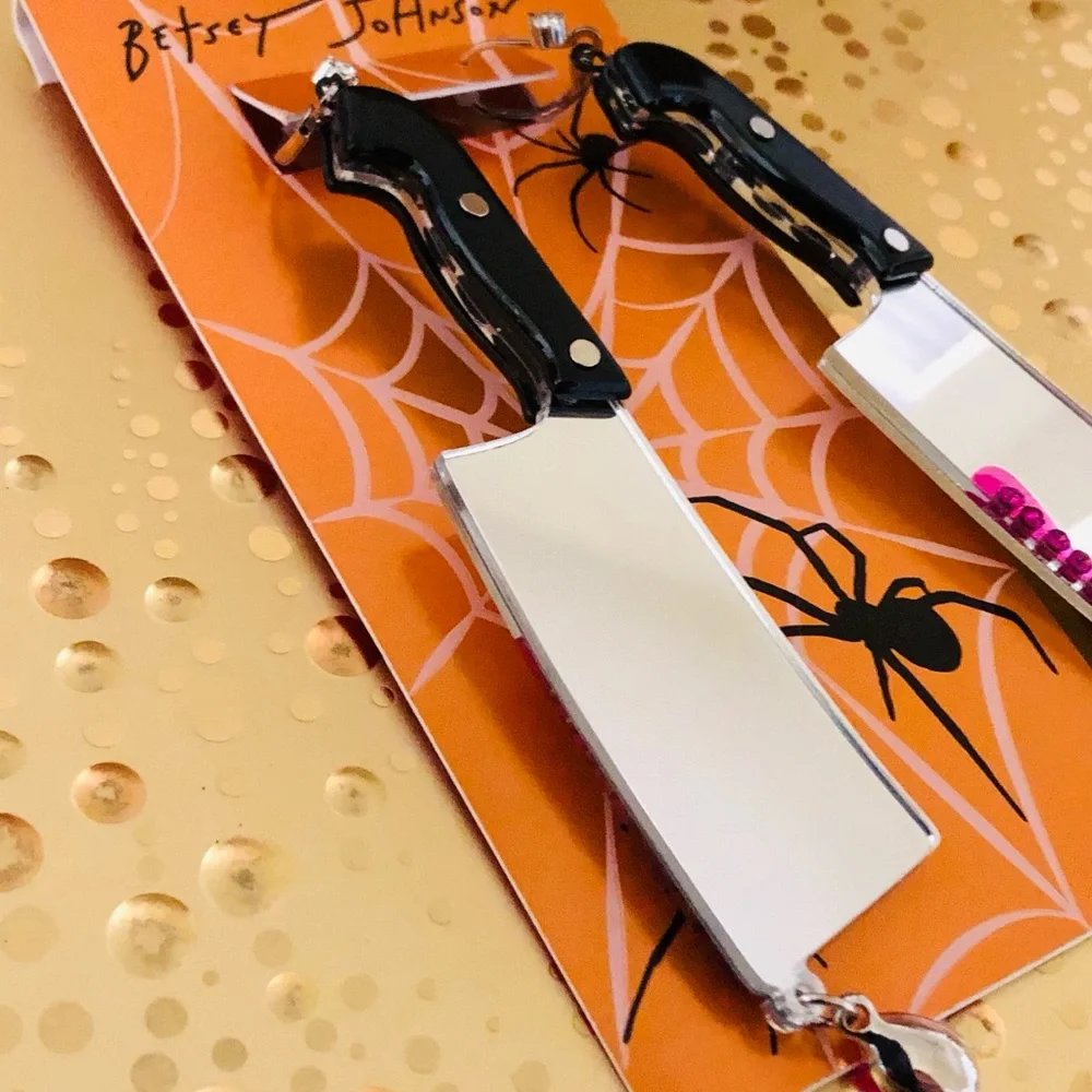 Authentic Betsey Johnson Earrings - Halloween Cleaver, Dangle Rhinestone NWT
